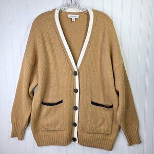 Grandpa Cardigan Sweater Womens Large Yellow Gold Academia Varsity Preppy Money